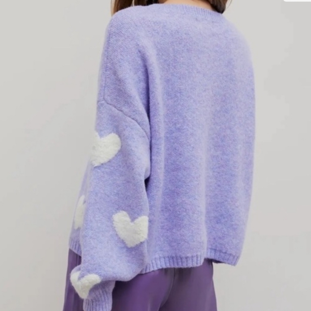 Altar'd State Lavender Heart Cropped Sweater - Picture 2 of 7